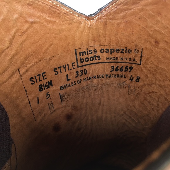 CAPEZIO True Vintage 70’s Yellow Golden Tan Leather Western Boho Tall Boot - Picture 10 of 16